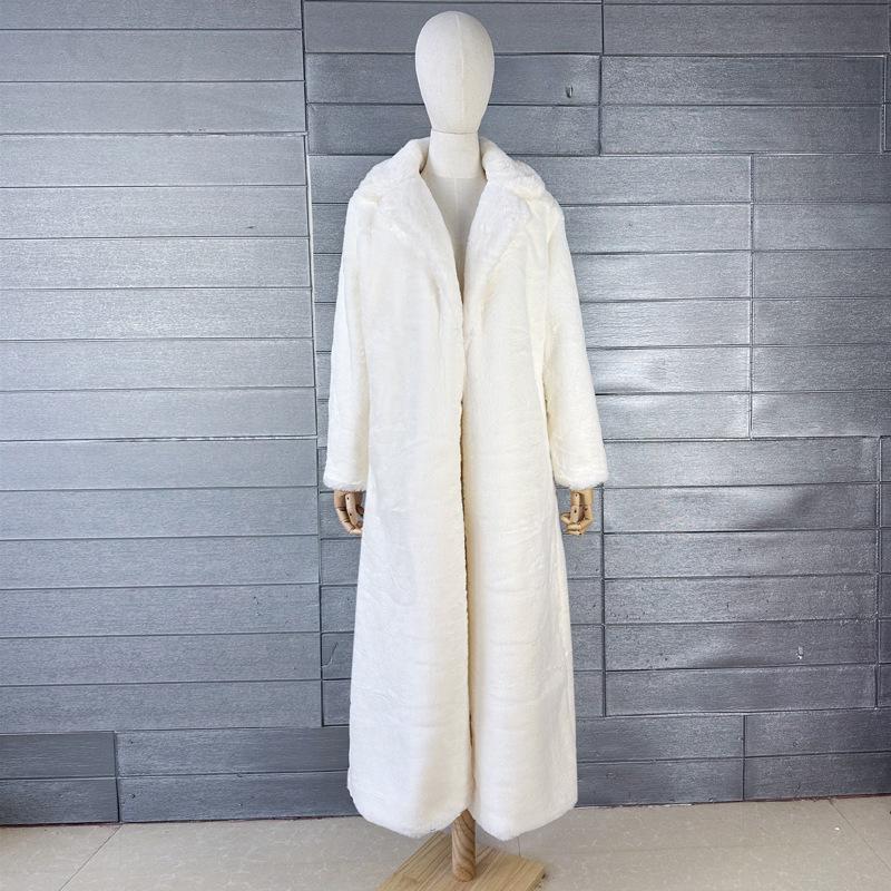 

Женское пальто-жакет из искусственного меха с удлиненным воротником-стойкой, очень длинное, зимнее S