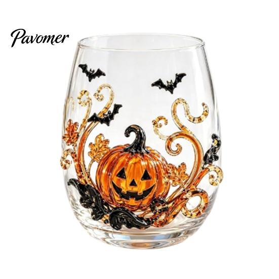 Bicchiere da Vino Teschio Unico, Bicchiere da Whiskey Fantasma di Halloween, Bicchiere Tumbler Gatto Nero Ragnatela per Arredamento Casa Gotica Cocktail, 350ml Bicchieri Spaventosi Bar,