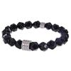 Men's Retro Stainless Steel and Beaded Bracelet with 10mm Faceted Amazonite and Black Obsidian.