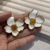 Silver Needle Camellia Drip Oil Earrings: Elegant French Retro White Flower Studs