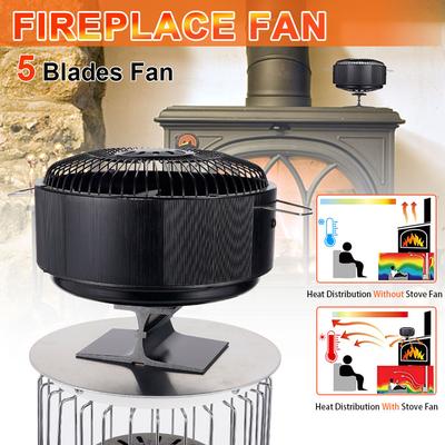 5 Blades Stove Fan Heat Powered Round Log Wood Fireplace Fan Burner Quiet Free-standing Home Warmer Efficient Heat Distribution