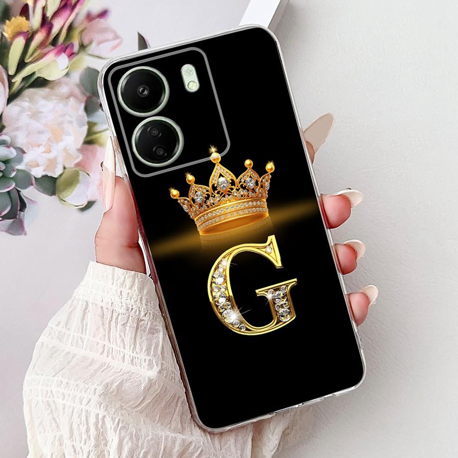 For Xiaomi Redmi 13 13C 4G 5G Soft Silicone Phone Case Crown Letters Initials Cover For Redmi13c 13 C Realme13 Clear Back Cover