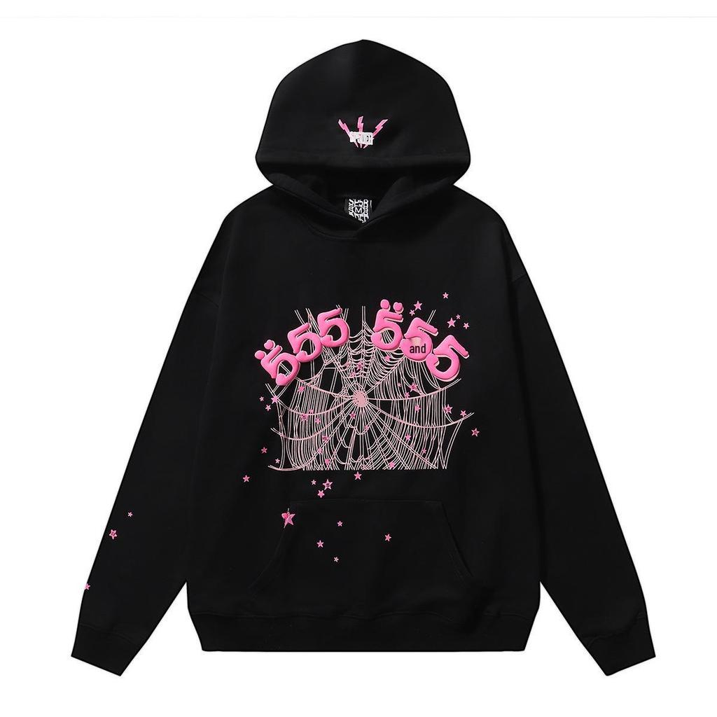 Young Thug Style Foam Letter Hoodie - Pink Hip-Hop Sweatshirt for Couples