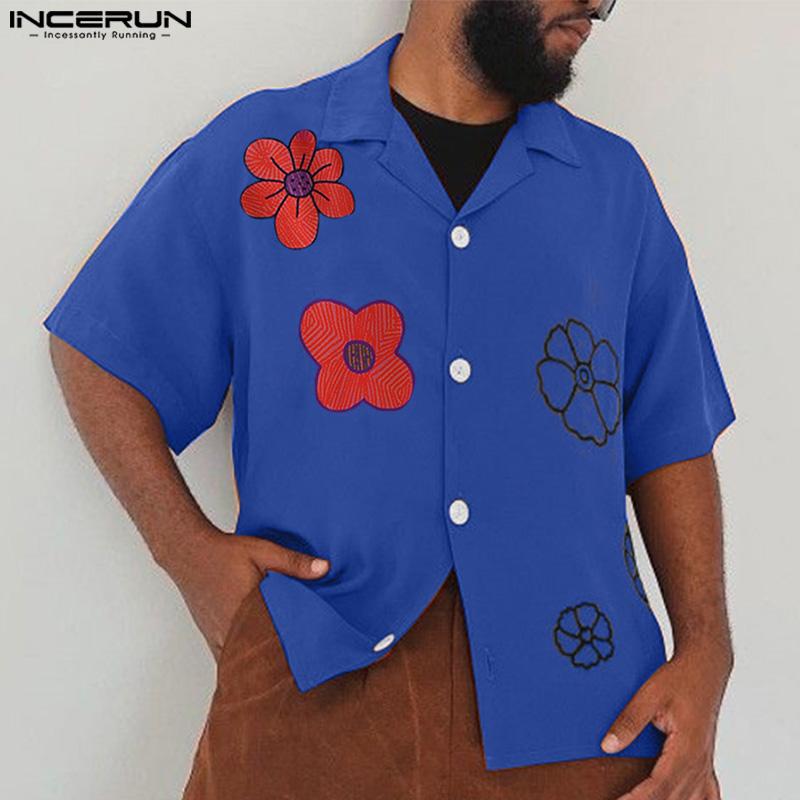 

INCERUN Summer Men Lapel Neck Floral Print Short Sleeves Casual Shirts S оранжевый