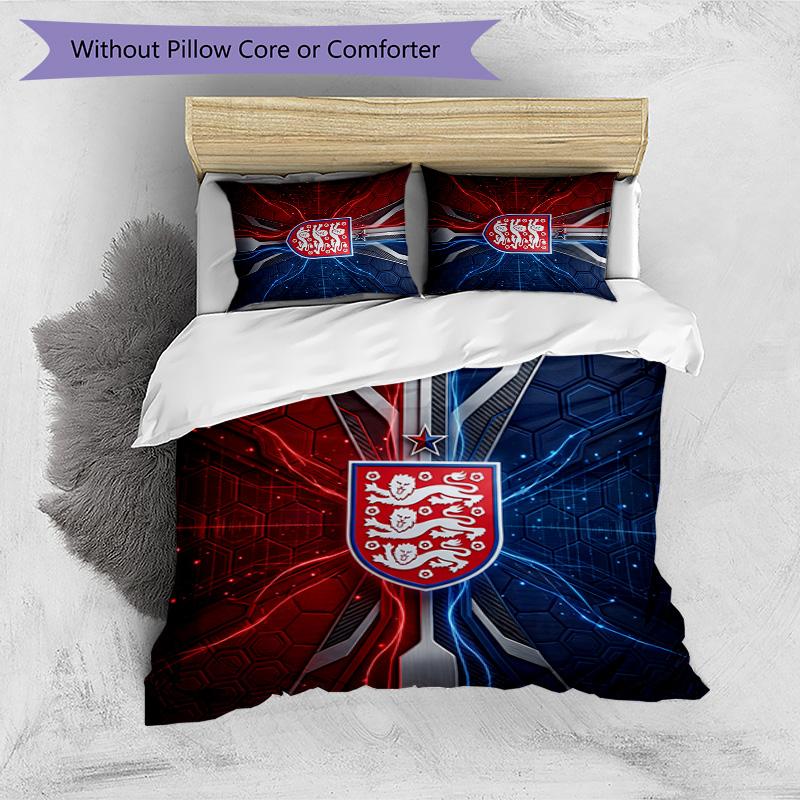 Set Biancheria da Letto Stampata Calcio Inghilterra 3 Pezzi Copriletto Traspirante Accogliente come Regalo per la Casa Nuova o per le Feste