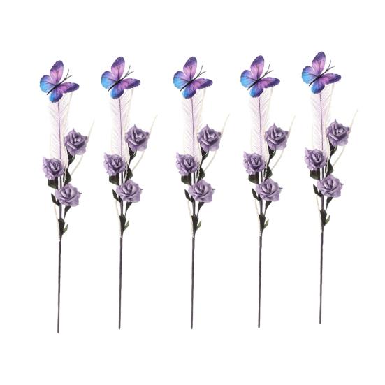 

5Pcs Artificial Flower Realistic Silk Butterfly Reed Grass Decorative Faux Floral Arrangement for Home Living Room Bedroom Wedding Party Decor