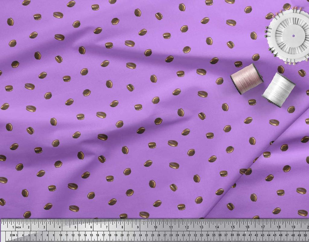 Soimoi Purple Japan Crepe Satin Fabric Coffee Beans Food Printed Fabric 1 Metre 42 Inch