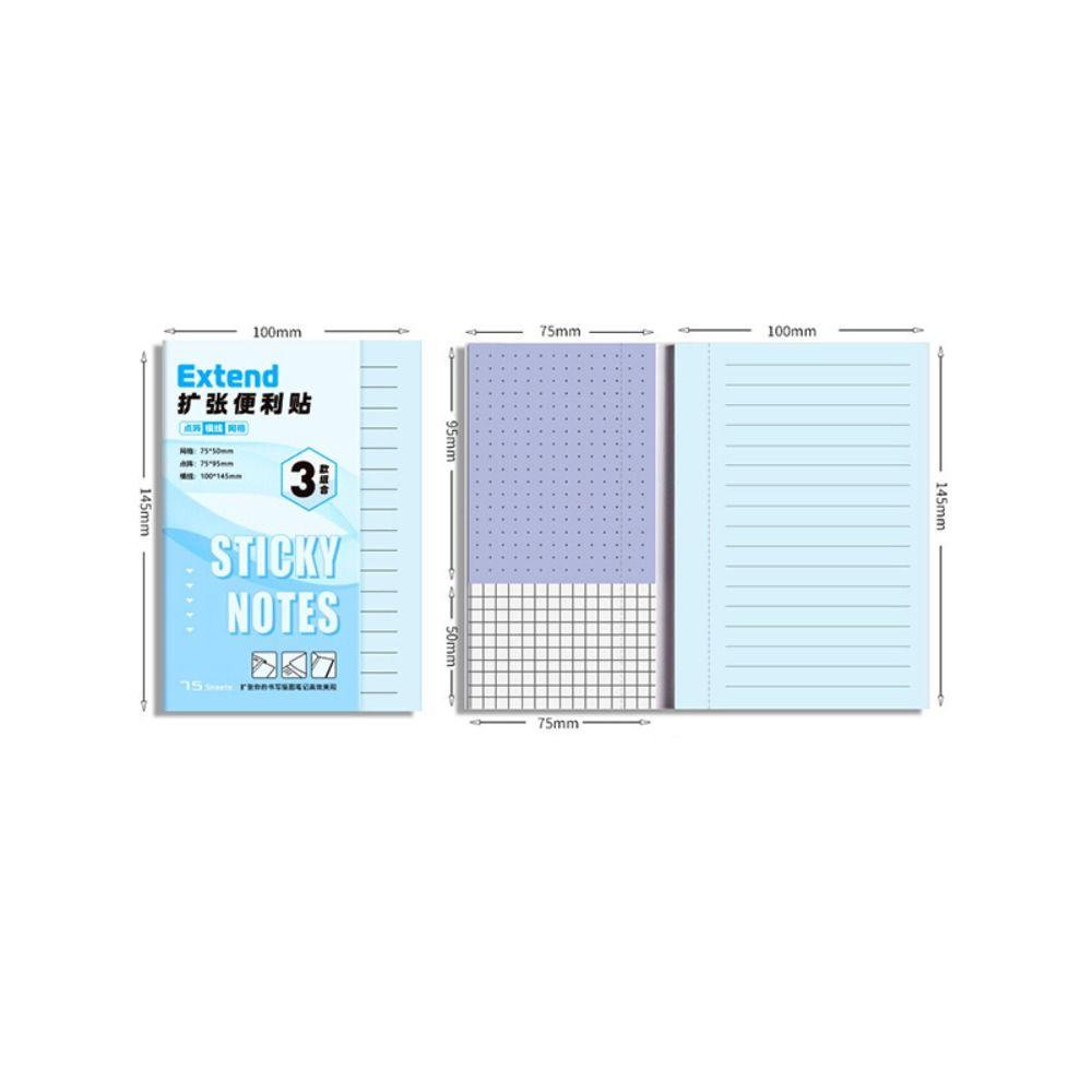 Extendable Foldable Sticky Notes 3-in-1 Lined/Dotted/Grid Self-Stick Notes Self-Adhesive Memo Pads School Office Supplies