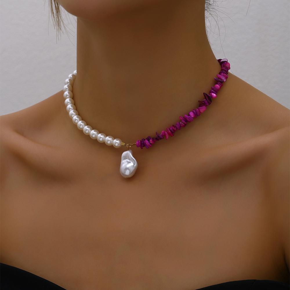 2023 Trend Elegant Jewelry Wedding Big Pearl Necklace For Women Fashion Imitation Pearl Green Rose Color Stone Choker Necklace