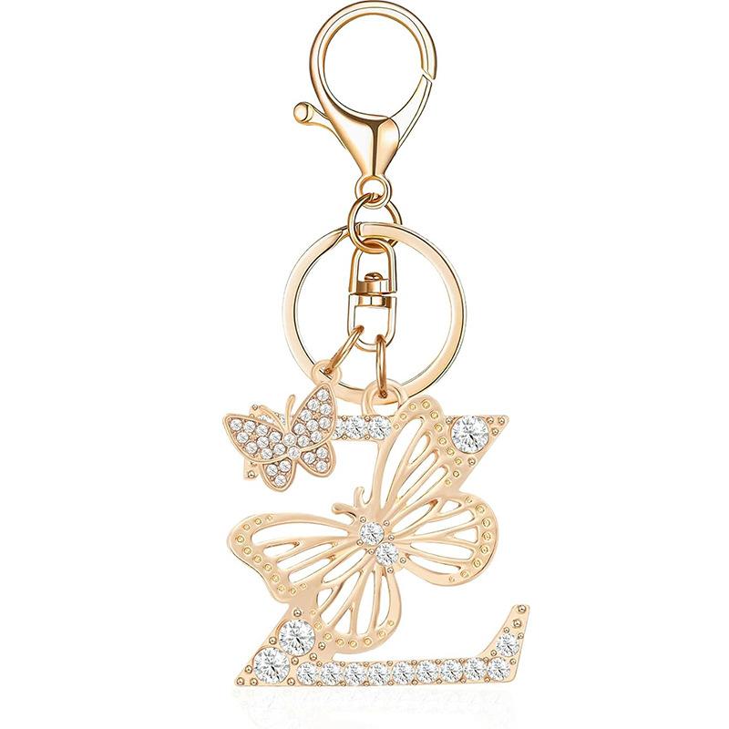 Exquisite Women Capital Letters Charms Keychain Initial 26 A-Z Butterfly Rhinestone Keyring Bag Decoration Pendant Girl Gift