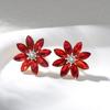 Vintage Light Luxury Colorful Diamond Sunflower Ear Clips High End Crystal Earrings Elegant Evening Party Jewelry