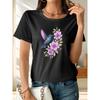 T-shirt Casual pour Femme à Col Rond Manches Courtes Imprimé Floral Colibri pour Sortie Extérieure Voyage Amoureux de la Nature Top