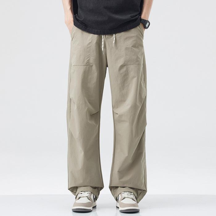 Ice silk thin casual pants men's summer new straight loose paratrooper pants trendy brand cool scimitar pants