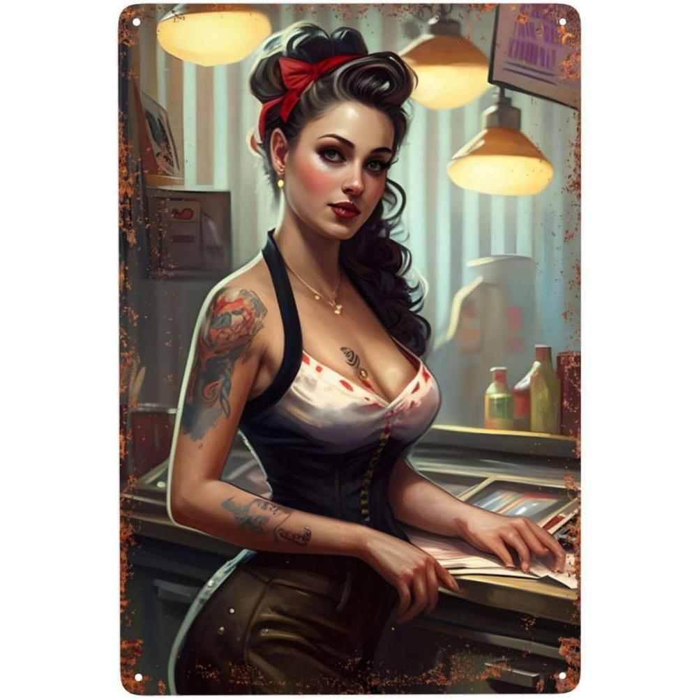Metall Blechschilder Pinup Sexy Girls Wanddekoration Plakette Vintage Kunst Poster Eisenmalerei für Man Cave Zuhause Café Garten Club Bar