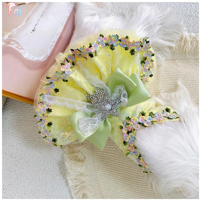 Stylish Yellow Pet Dog Princess Dress, Handmade Floral Bow Outfit for Small Dogs, Premium Apparel for Pet Events & Photoshoots