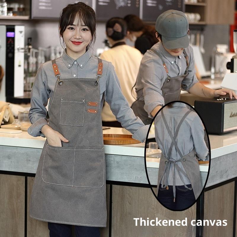 Household Canvas Apron Oil-Proof Can Wipe Hands Kitchen Cooking Men Women Adult With Tool Pockets  Coffee Over Apron