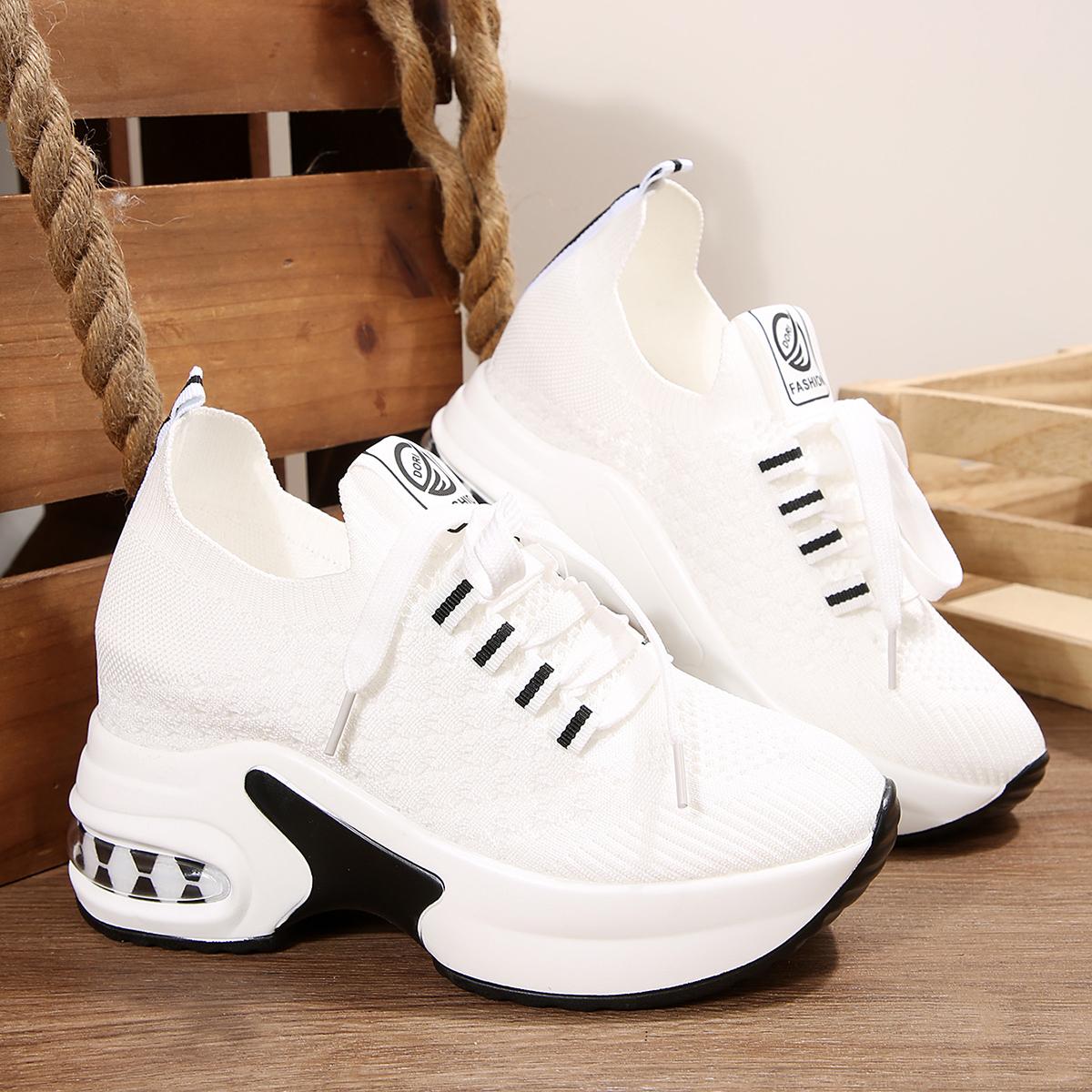 

Fashion Fashion Thick Bottom Breathable Mesh Sneakers Women 2025 Autumn Chunky Platform Super High Heel Shoes Casual Lace Up Sneakers 43 белый