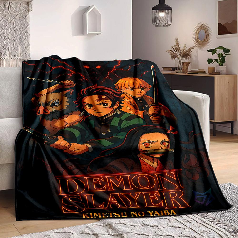 1pc Demon Slayer Flannel Throw Blanket HD Printed Lightweight Soft Warm All Season Blanket for Sofa, Bed, Travel, Camping Machine Washable