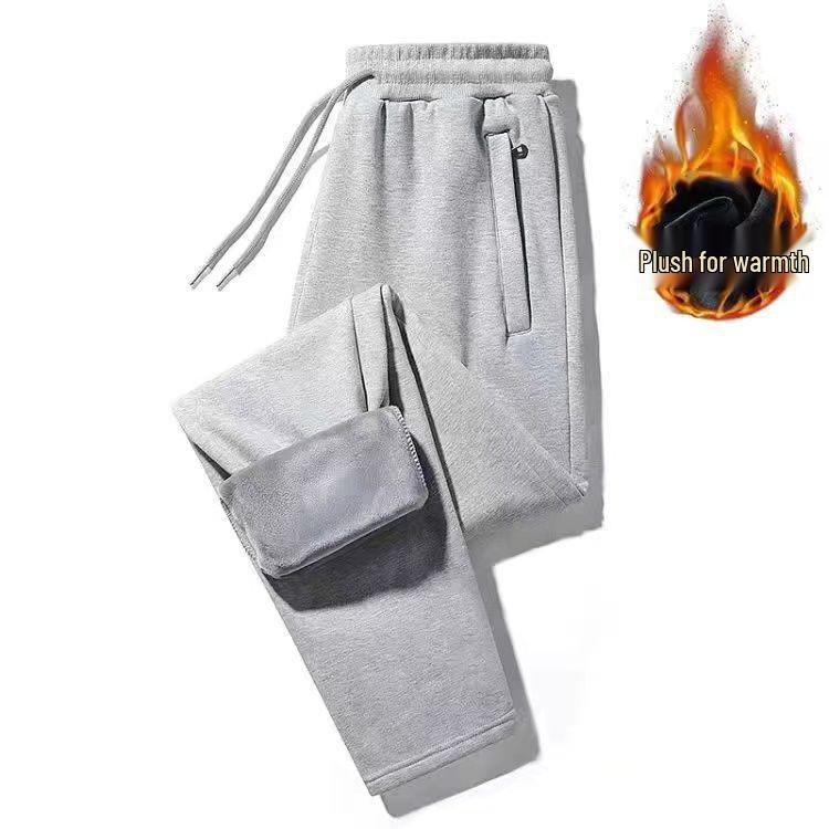 Men's 2025 Autumn/Winter Fleece-Lined Warm Sweatpants, Plus Size, Straight-Leg, Solid Color, Casual Sports Pants