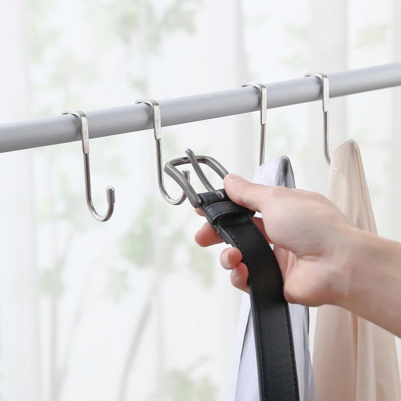 304 Stainless Steel Hook Free Punching Double S-Shape Hook Kitchen Bathroom Cabinet Door Back Type Coat Towel Storage Hanger