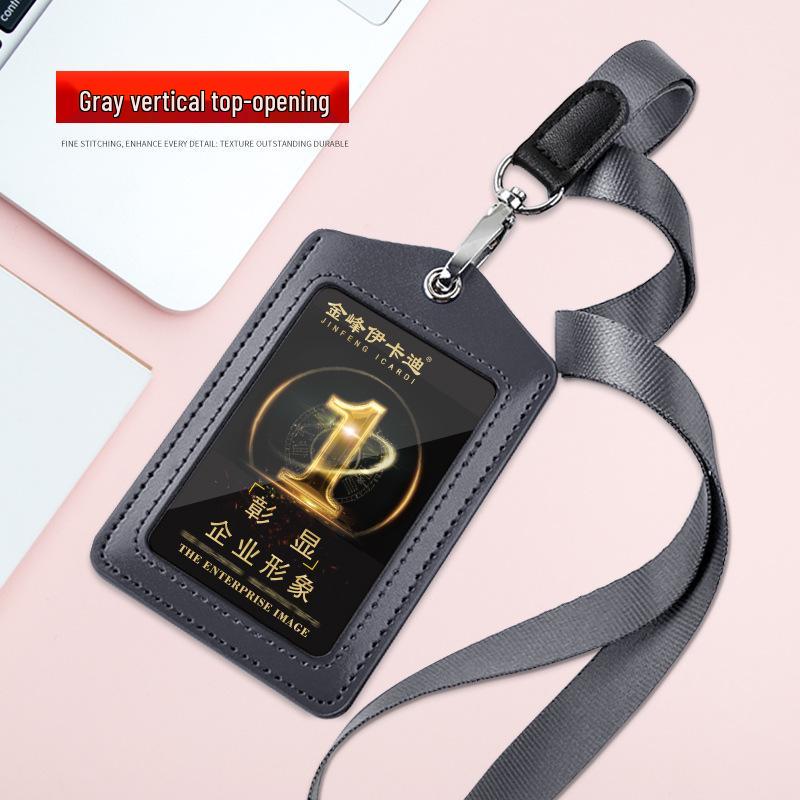 Genuine Leather ID Card & Badge Holder with Lanyard