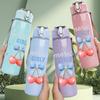 1PC American Girly Cherry Letter 750ml Color Plastic Sports Water Bottle Leakproof Flip Straw Lid Suitable for Sports Office Home Use