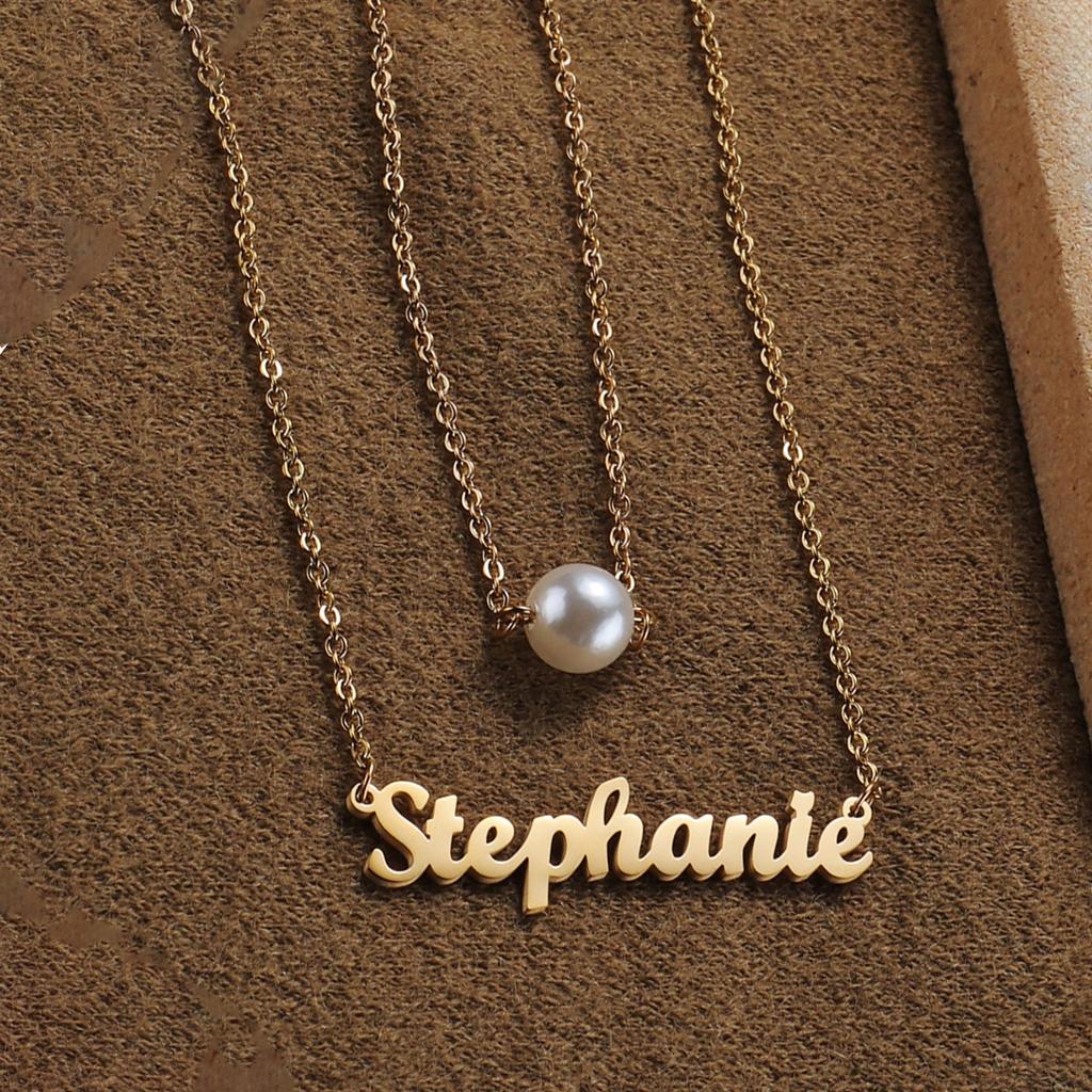 Atoztide Personalized Custom 2 Layer Names Pendant Necklace for Women Stainless Steel Heart Cross Fashion Christmas Jewelry Gift