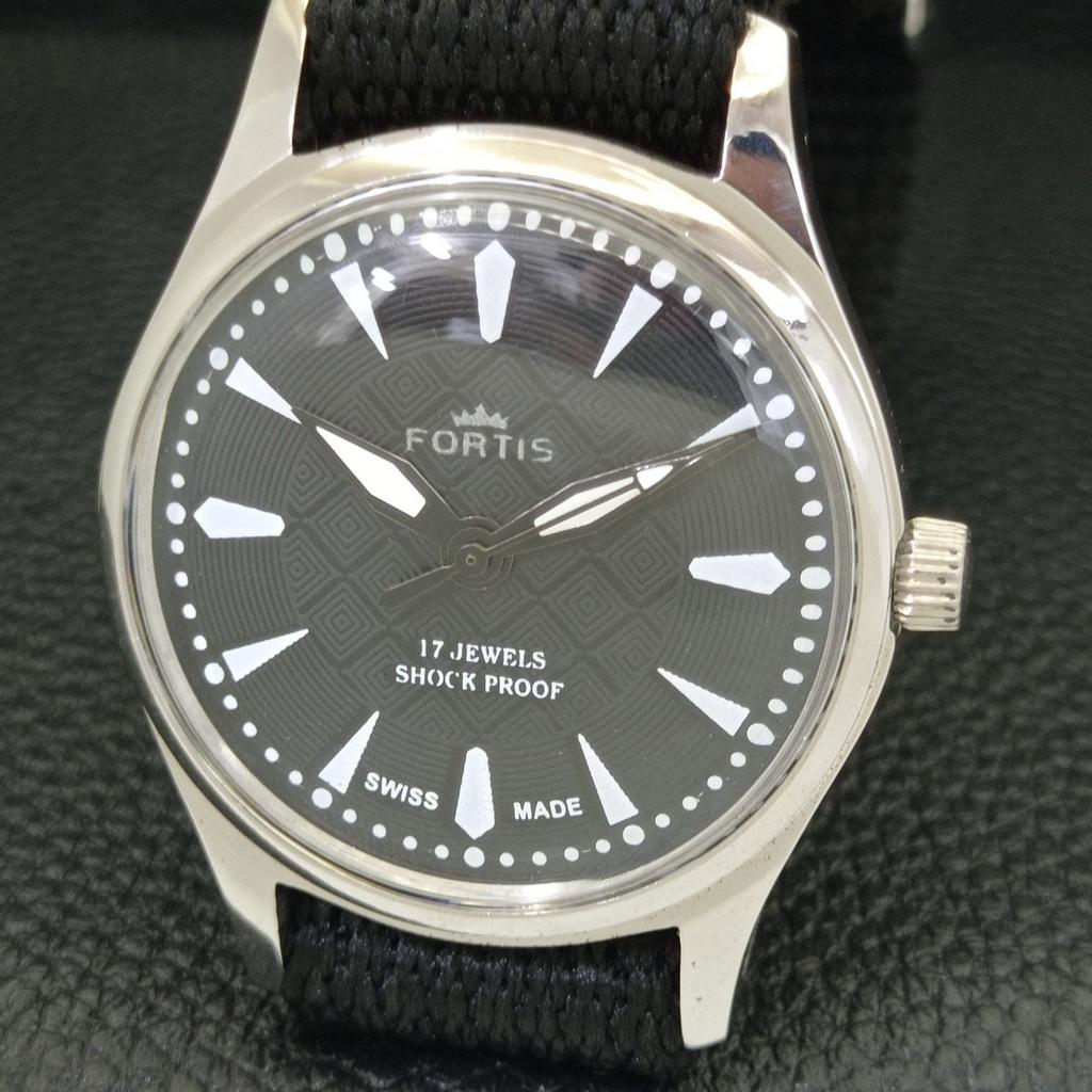HAND-WINDING VINTAGE SWISS MENS REFURBISHED BLACK COLOR DIAL WATCH a500025-2 R151a-a500025