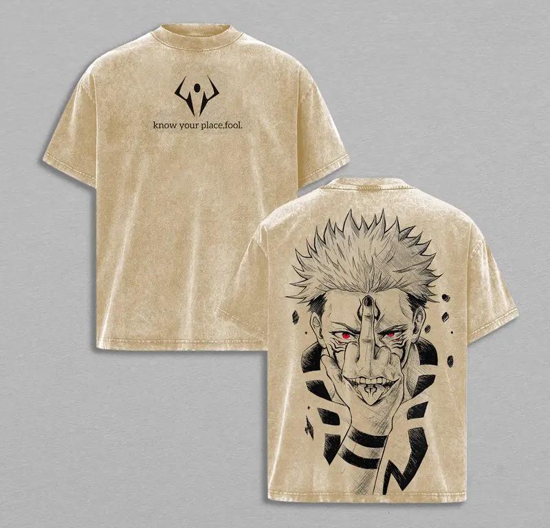 Anime  Ryomen Sukuna Graphic Tshirt Vintage Washed Oversized T Shirt Men Women Clothing Cotton Short Sleeve Tees