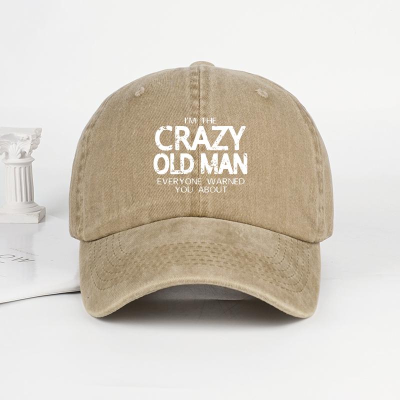 Funny "Crazy Old Man" Print Washed Baseball Cap Adjustable Unisex Grandpa Casual Sun Hat