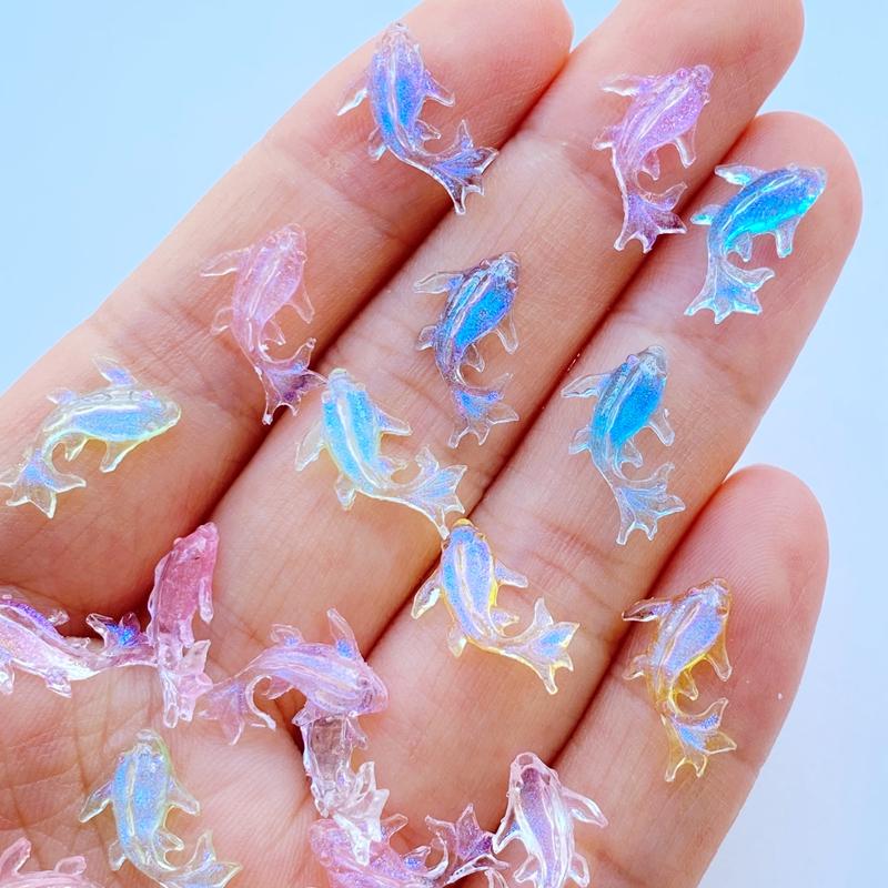 100Pcs Resin 3D Colorful Mini Shiny Goldfish Flatback Figurines Scrapbook Wedding Applique Nail Art Decor Crafts