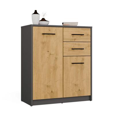 Simplo 2D2S Chest of Drawers Cabinet 74 Cm 2 Doors 2 Drawers Anthracite Artisan Oak