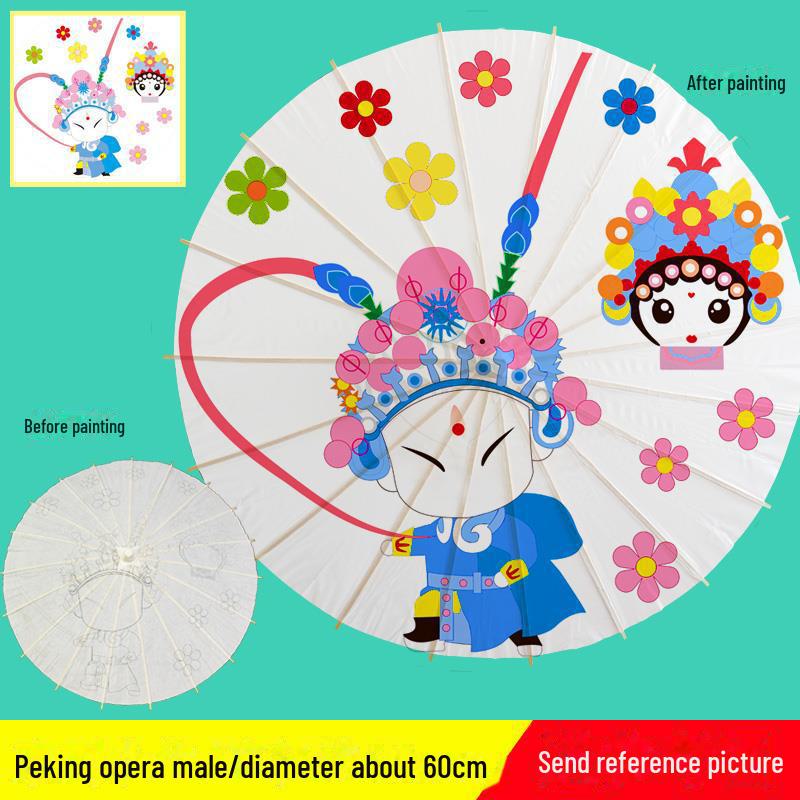 DIY Handbemaltes Weißes Ölpapier Schirm-Set für Kinder - Bastelprojekt im antiken Stil für den Kindergarten