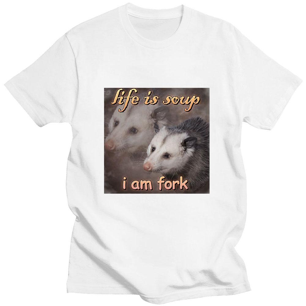 Śmieszne życie to zupa Jestem widelcem T-shirt z nadrukiem O-neck Mężczyźni Kobiety Krótki rękaw Bawełniana letnia koszulka Streetwear Wysokiej jakości koszulka