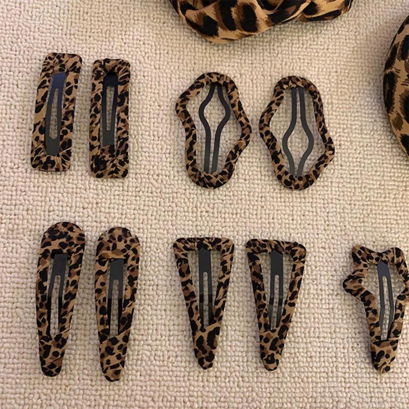 2PCS Vintage Leopard Print Water Drop Hair Clip For Women Fashion Jewelry Everyday Wear Hair Accessories