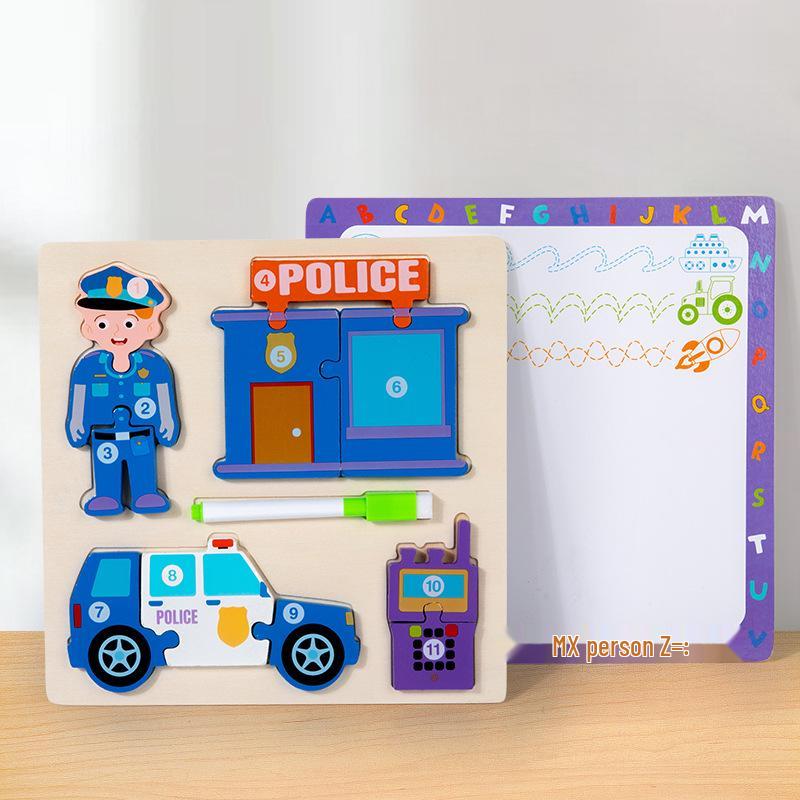 Children's 3D Wooden Jigsaw Puzzle & Drawing Board - Educational Vehicle & Figures Cognitive Toy.