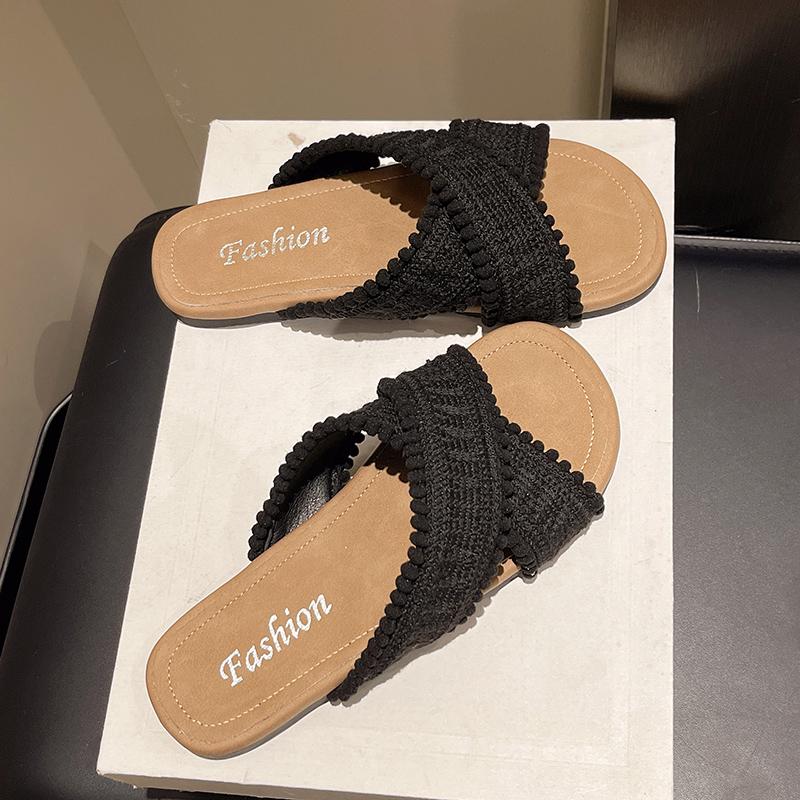 

Fashion Aphixta Concise Summer Fabric Flat With Slides Cross Strap Women Slippers Classics Flip Flops Soft Sole Beach Shoes Flat Sandals 36