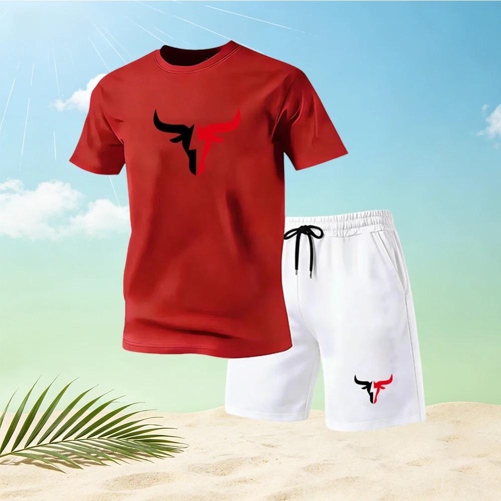2026 Summer Men's Quick Drying Short Sleeved T-shirt and Shorts Set Urban Street Fashion Running Sports Two Piece Set Hot Sale