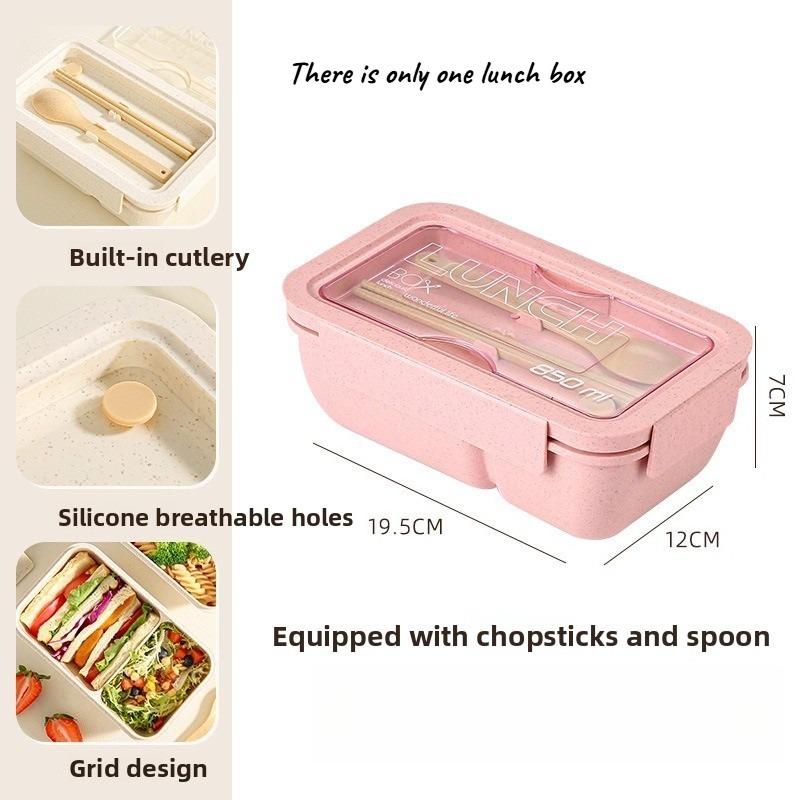 1pcs Rectangular Wheat Lunch Box Microwave Oven Dedicated for Office Workers Fruit Bento Box Simple Tableware Set Lunch
