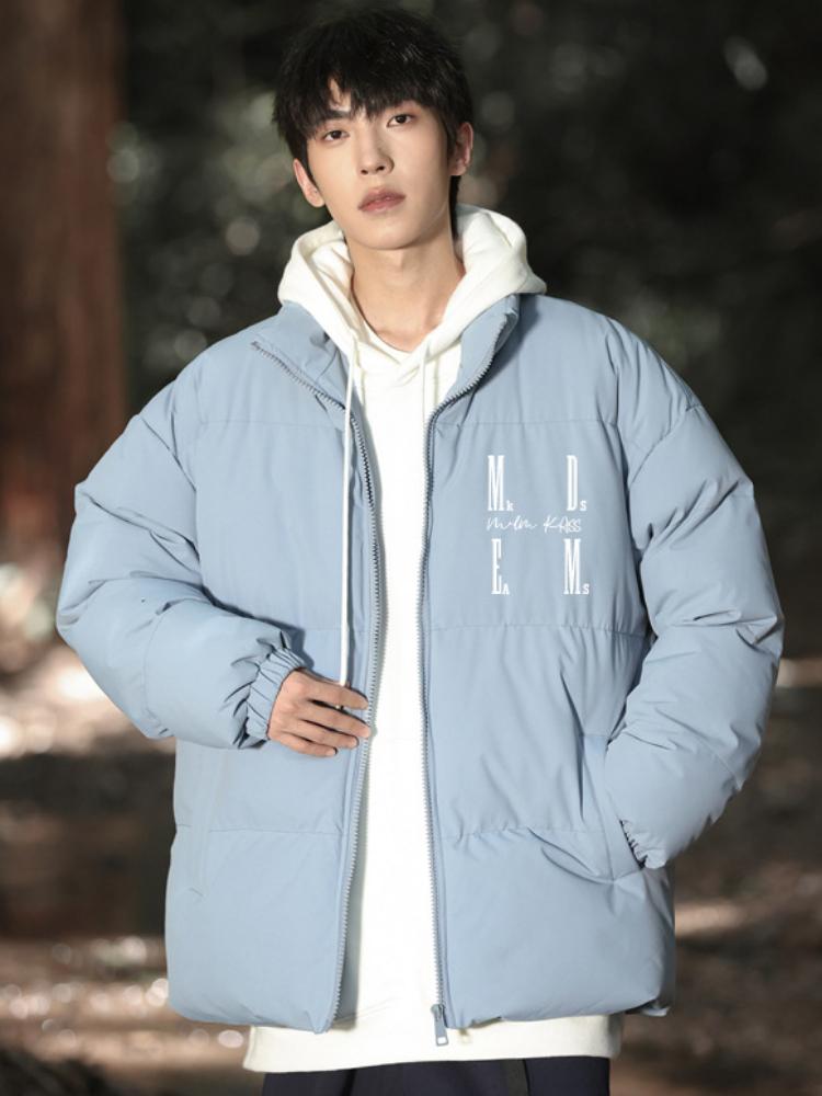 Menn Ny Mote Vinter Ensfarget Vinter Kort Jakke Kåpe Langermet Tykk Bomull Herreklær Herrejakke