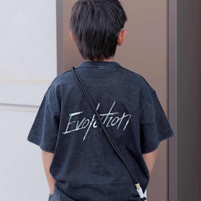 Boys Cotton Vintage T Shirt Cool Short Sleeve Top For Middle Kids Concert Ins Fashion