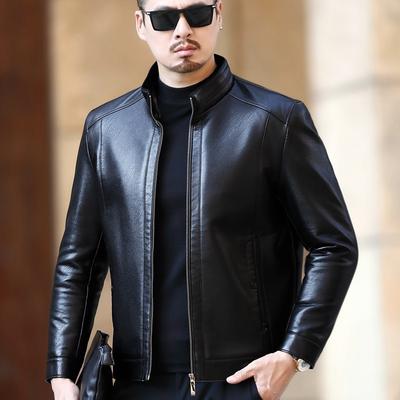 Stehkragen Echtlederjacke Herren Samtverdicktes Fell All-in-One-Schaffelljacke Kurzmantel Winter