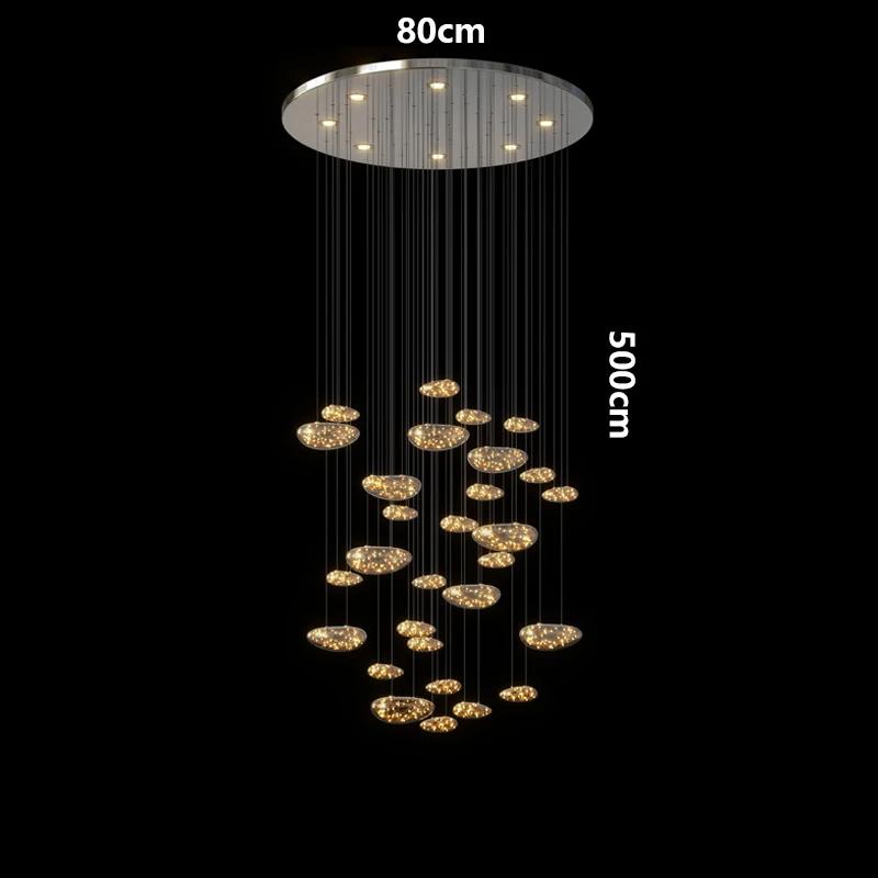 Modern Minimalist Staircase Long Chandelier Glass Full Sky Star Restaurant Chandelier Living Room Lighting Fixture LED Light