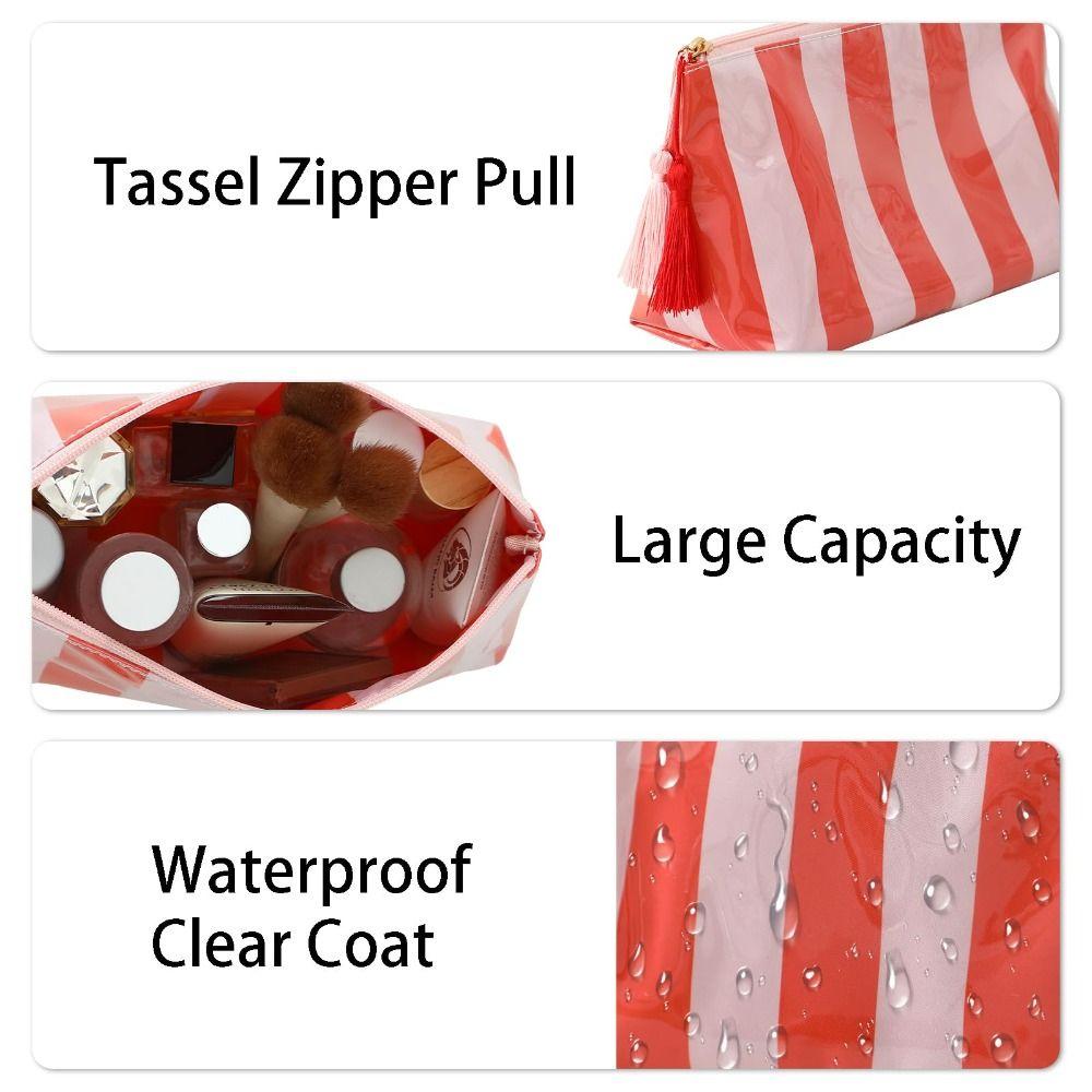 Portable PVC Makeup Bags Large Capacity Striped Wash Bag High Aesthetic Waterproof Purse Bag Travel Use