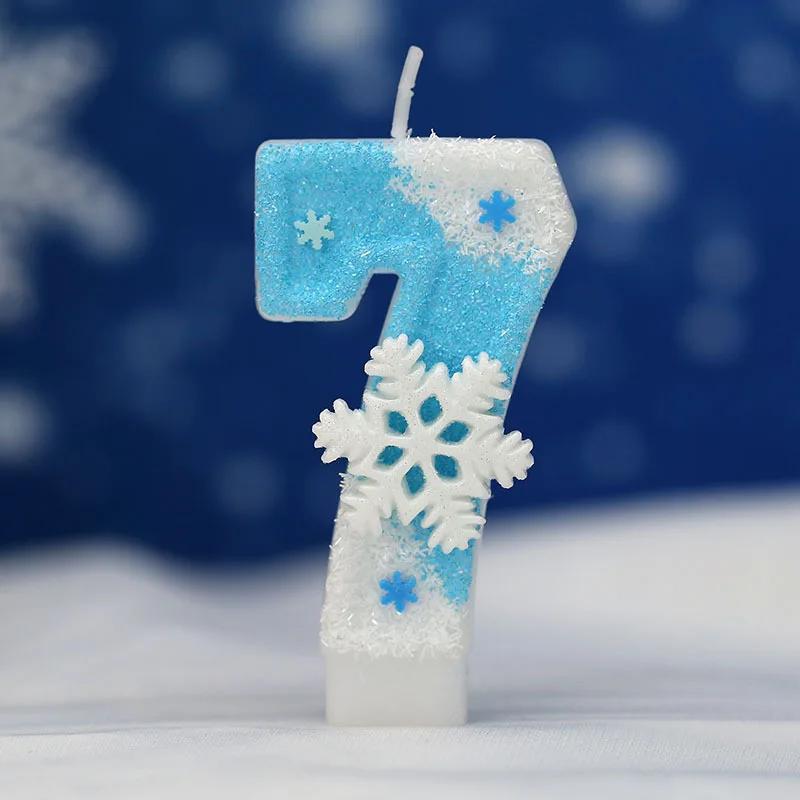 0-9 Numbers Snowflake Birthday Candles, Blue Glitter Style, Children's Girls' Birthday Party, Cake Decoration Candles