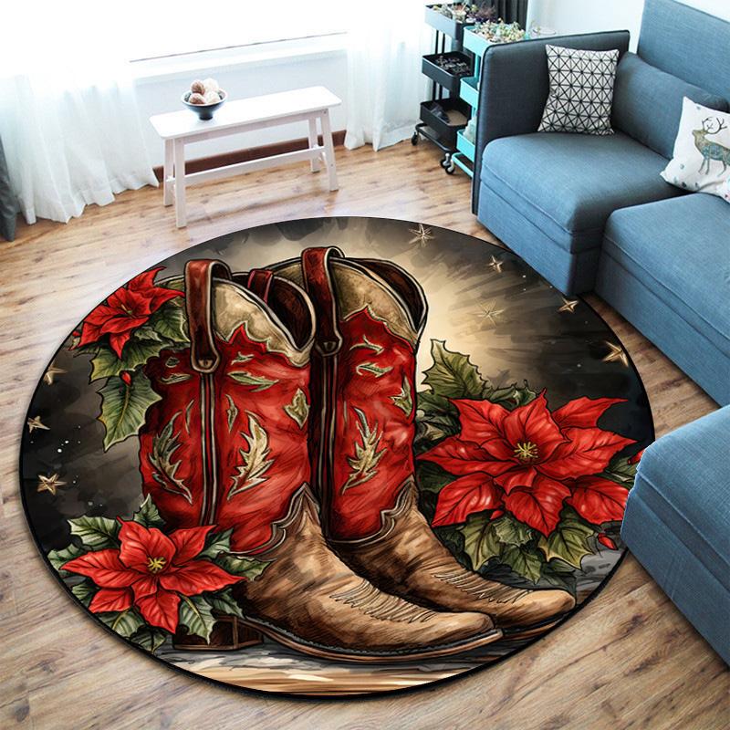 Cute Christmas Day Gift Bell Santa Claus Snowman Christmas Tree round rug Home Soft Decorative Anti slip Chair Mat Carpet Outdoor Floor Mat Carpet 32