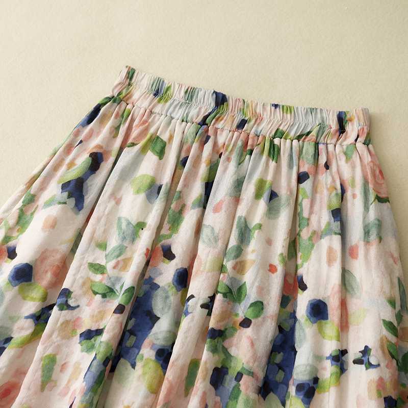 Oil Painting Style Printed High Waist Slimming Skirt for Women, New Floral A-line Long Skirts