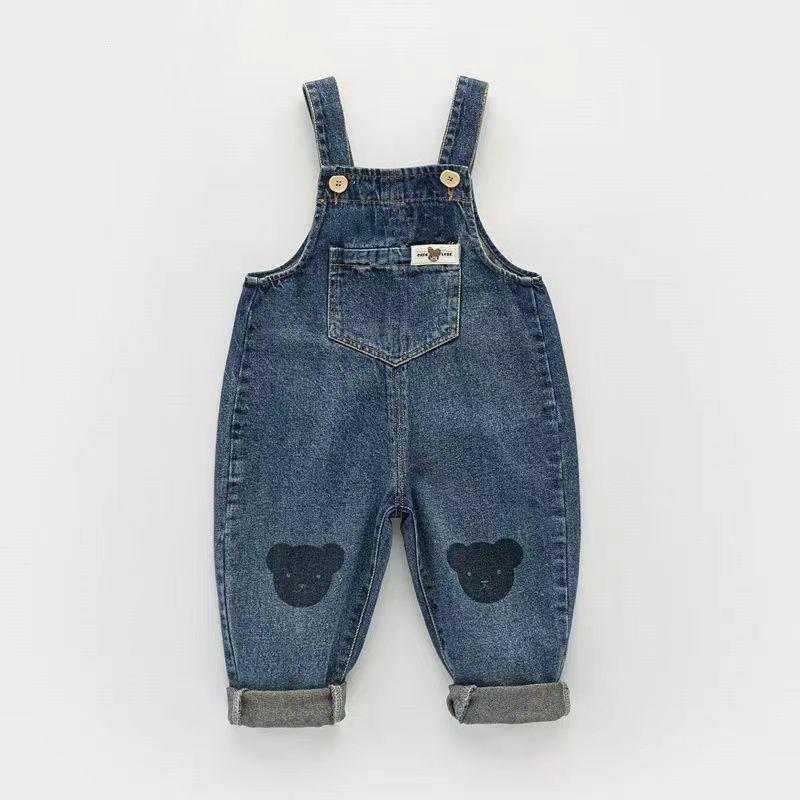 

Kids Denim Overalls - Versatile Loose-Fit for Boys & Girls (Spring/Autumn) Size 90: Height 80-90 cm (with open crotch) синий