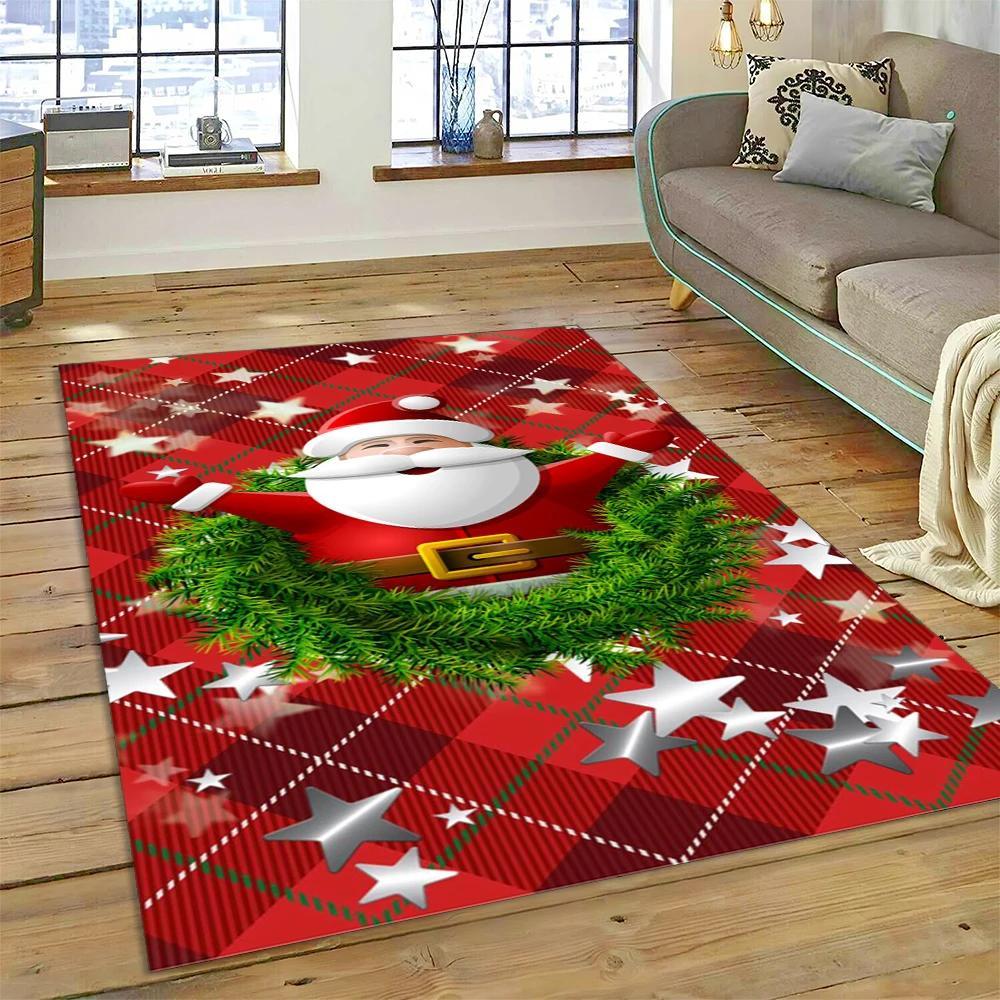 3D Merry Christmas Tree Santa Claus Cartoon Area Rug Large,Carpet for Home Living Room Sofa Doormat Decor,kid Non-slip Floor Mat