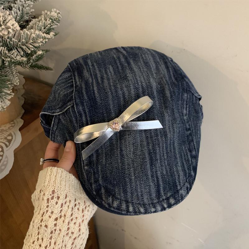 And Trendy Comfortable Denim Beret Hat For All Genders With Beautiful Butterfly Knot For Style Seasonal